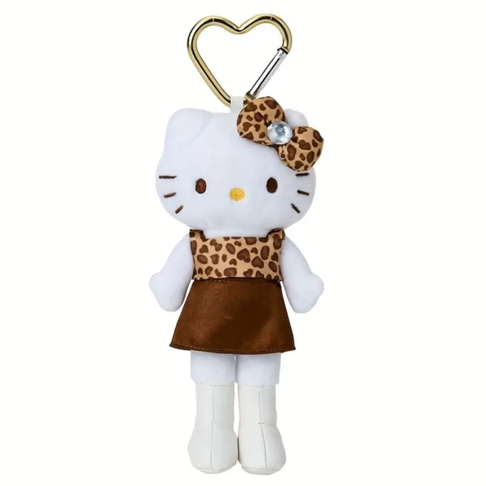 Hello Kitty Plush Leopard Print Cheetah Dress Gem Accent Bag Charm HeartKeyChain